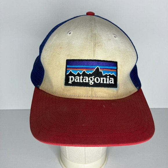 Patagonia Red White Blue Distressed Mesh Snapback Adjustable Hat - Picture 1 of 13